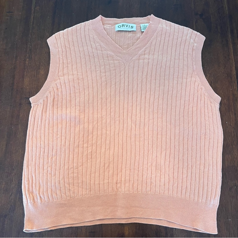 Vintage Orvis Men’s Cotton Silk Cashmere Blend Ribbed Pullover Sweater Vest Sz L